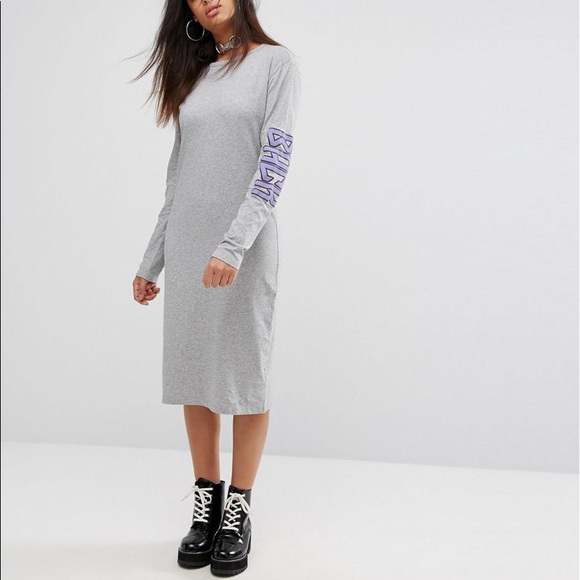 Long Sleeve Back Logo Jersey Midi Dress - Picture 4 of 4